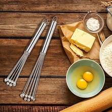 1 pieza Batidora de mano de acero inoxidable de 10 pulgadas/12 pulgadas, batidor de huevos, batidor de crema, herramienta de cocina para hornear - Plateado - Ver 6