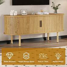 Armario buffet de roble moderno de 47 "con puerta deslizante - Gabinete de almacenamiento lateral para cocina sala de estar entrada diseño medio siglo duradero y elegante - Mango dorado - Ver 3