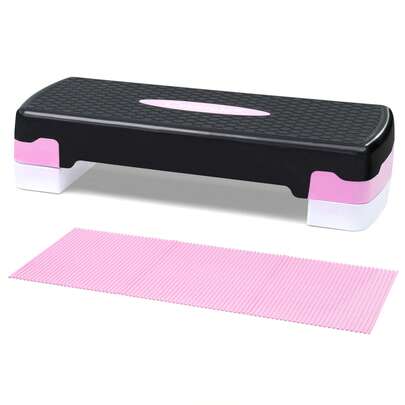 Crystals Pink Aerobic Stepper Fitness Step Board – Adjustable Cardio Workout Platform With Blocks, Non-Slip Exercise Bench For Home Gym, Yoga & Aerobic Training
