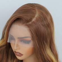 Dark Brown Color 26Inch 13X6 Transparent Lace Front Wig With Baby Hair For Women Body Wave Synthetic Heat-Resistant Wig - 挑染棕色 - 查看 5
