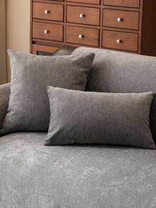 1pc Velvet Chenille Solid Color Sofa Cushion, Modern Minimalist Style Sofa Cover, Pet-Friendly Sofa Protector Mat, Suitable For All Seasons, Machine Washable, Applicable To Living Room, Bedroom, Office And Other Home Decor - Dark Grey - View 6
