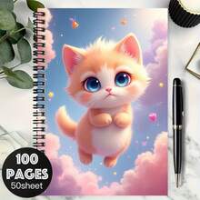 Quaderno a spirale da 100 pagine con copertina raffigurante un gatto dagli occhi blu, pratico per lavoro, studio e pianificazione quotidiana, regalo ideale per laurea, compleanno e altre occasioni - T - Visualizzare 1