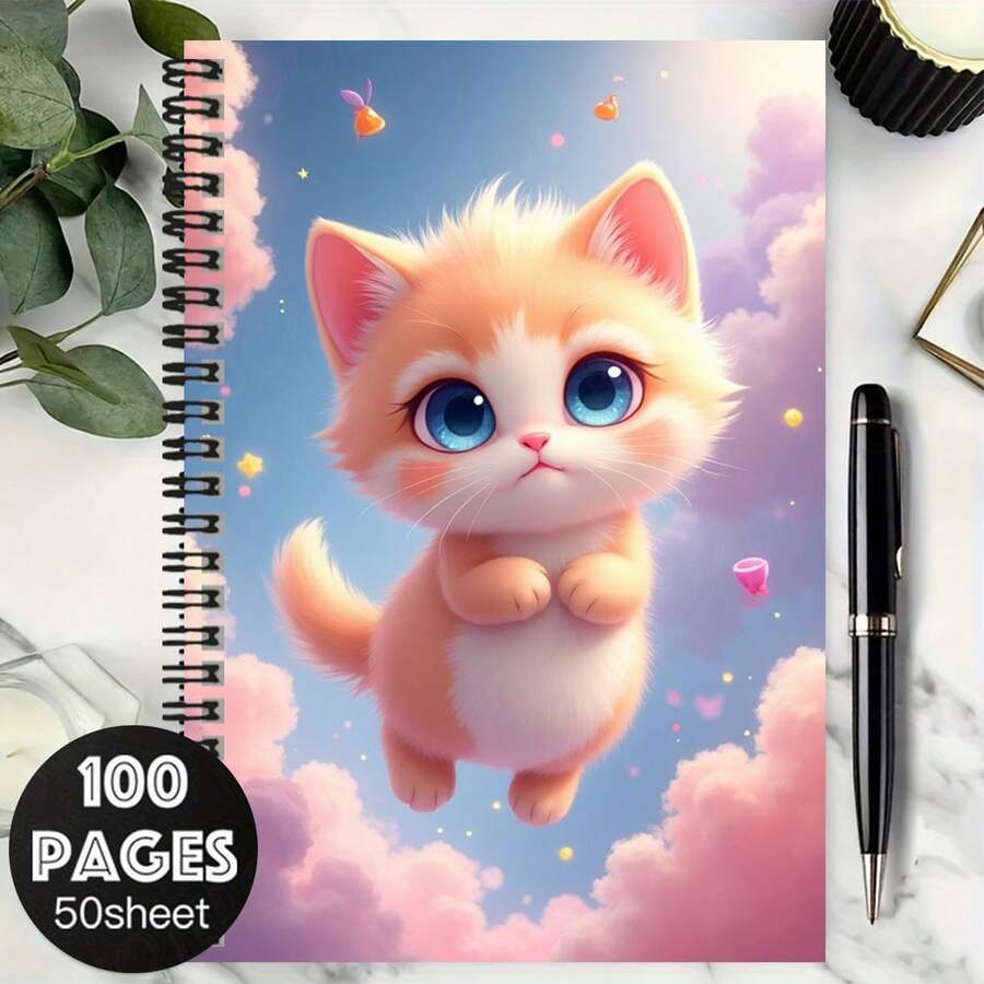 Quaderno a spirale da 100 pagine con copertina raffigurante un gatto dagli occhi blu, pratico per lavoro, studio e pianificazione quotidiana, regalo ideale per laurea, compleanno e altre occasioni - T - Visualizzare 1