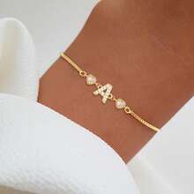 1条新款经典字母爱心金色可调节盒链手链，女士款 - 金黃色 - 查看 1