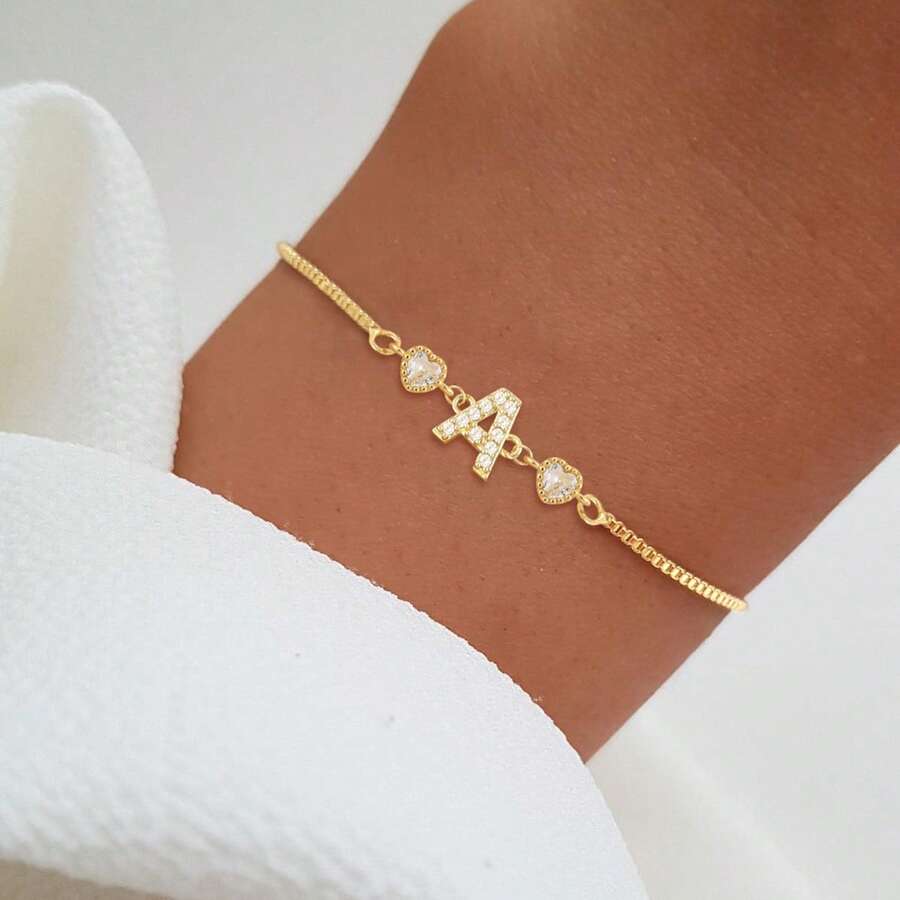 1条新款经典字母爱心金色可调节盒链手链，女士款 - 金黃色 - 查看 1