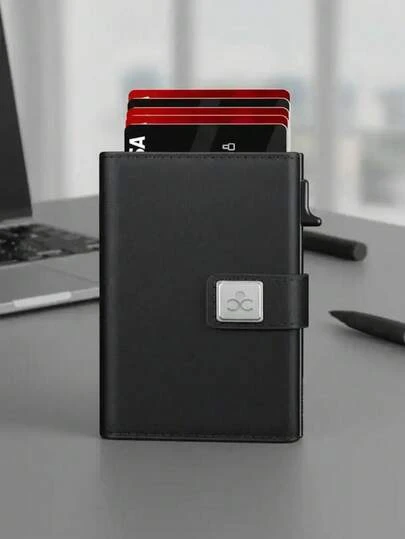 Men's Ultra-Thin RFID Blocking Aluminum Alloy Wallet, Minimalist Minimalist Business Design With Pop-Out Card Slots, ID Window And Cash Compartment, Ideal Christmas Gift For Dad Or Boyfriend, Rfid Card Holder