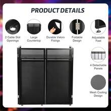 GCCSJ DJ Table,Portable DJ Booth Table Station 44"X42.2"X20.6", Foldable Metal Frame DJ Facade With Black & White Scrims, Detachable 40"X20" DJ Table, Adjustable Height, Carry Bag For Show, Party, Wedding, Events& Mobile DJ Gigs - Black - View 4