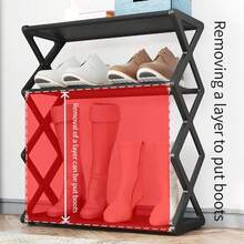 X-Shaped Steel Shoe Rack, Sturdy Space-Saving Shoe Storage Rack, Shoe Cabinet, Vertical Shoe Rack, 4-Tier Shoe Rack Requires No Tools For Installation, Rust-Resistant Metal Frame, Adjustable Height, Compact Design, Industrial Style, Stackable To Save Space, Suitable For Entryway, Closet And Garage | Multi-Purpose Shoe Rack Fits Boots, Sneakers, High Heels And Various Shoes - Multicolor - View 8