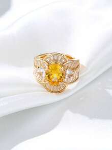 1PC Fashion Luxury Oval Floral-Shaped Zirconia Ring, Elegant Wedding Jewelry Gift, Women's Party Ring - Ring - View 6