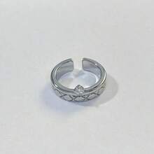 1pc Double-Layer Integrated Diamond Pattern Pinky Ring - Silver - View 7