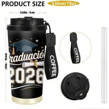 1pc/5pcs 500ml Stainless Steel Insulated Coffee Tumbler, Suitable For Graduation Season With Diploma/Graduation Cap & Balloon Patterns, Perfect For Coffee Lovers To Use At Home Or School For Coffee Or Juice, Leak-Proof Double-Wall Vacuum Insulated Portable Travel Mug, Ideal Gift For Son/Daughter, Friends, Boyfriend/Girlfriend On Holidays Or Birthdays - Black - View 7