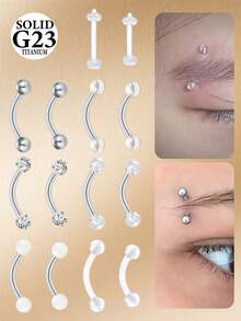 2件装 16G 钛合金弯杆眉钉耳骨钉 G23 耳廓钉肚脐钉唇钉身体穿刺饰品 8mm 10mm - 銀色 - 查看 2