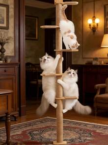 Freestanding Cat Tree With Scratching Post, Cat Tower Condo, Sisal-Covered Cat Climbing Pole, Space-Saving Design - Apricot - View 3