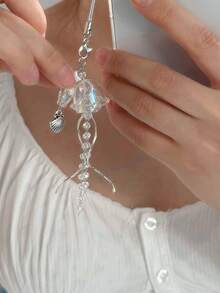 1件梦幻水母手机链水晶透明海洋生物钥匙扣弯曲金属吊坠时尚包包挂件手机挂绳 - 彩色 - 查看 8