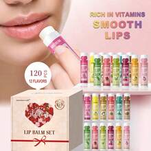Set 120 pcs Pelembap Bibir, 5g per buah, 12 Aroma Unik, Melembapkan Tahan Lama, Mempercantik Warna Bibir, Hadiah Sempurna untuk Wanita, Hari Ibu, Rekan Kerja, dan Teman - Set Lip Balm 120pcs12 Rasa Buah - View 3