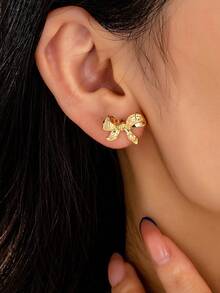 1 Cặp Bông tai nơ đỏ kiểu ruy băng tinh tế cho ngày lễ tình nhân - Màu Đỏ Sâu - Xem 10