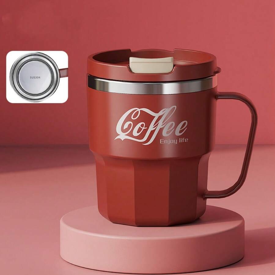 400 ML Stainless Steel Reusable Coffee Cups With Lid, Mug With Handle, Stainless Steel Insulated Travel Coffee Cup For Christmas Gift - 紅色 - 查看 1