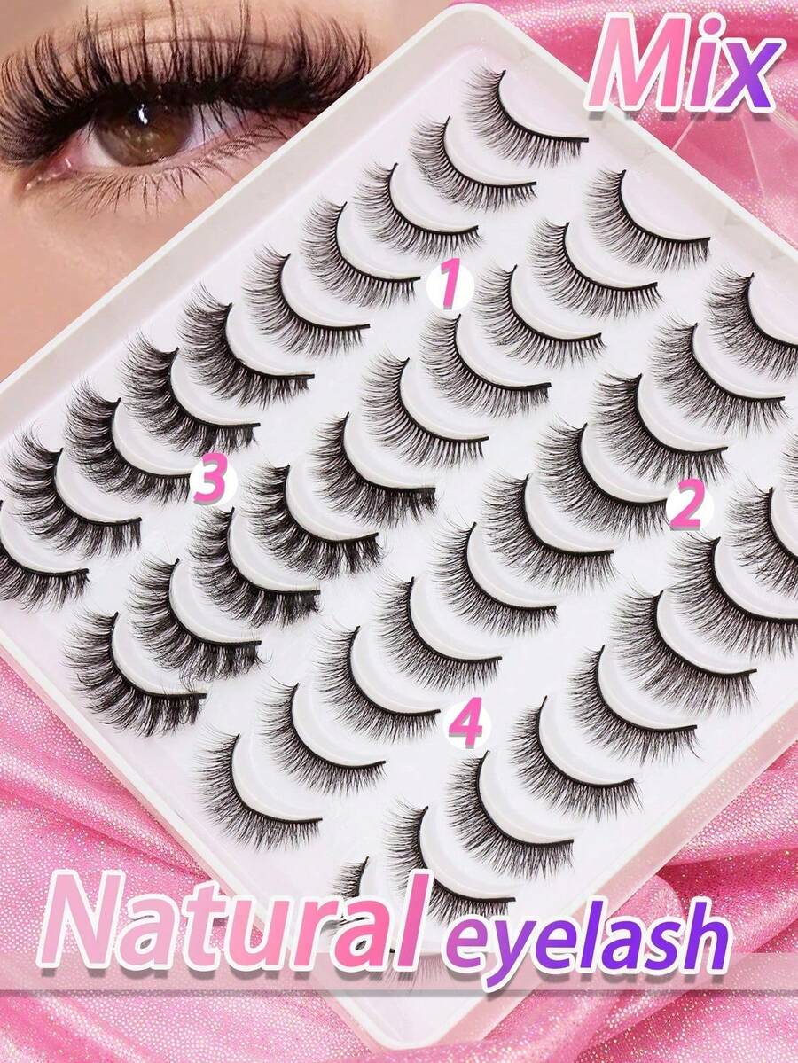 AYRMILLA 20Pairs Cat Eye Eyelashes Fox Natural False Eyelashes Fluffy Soft Dramatic 3D Mink Eye Black Thin Long Lash Multi-Layer Short Thick Eyelash Extended Large Volume Makeup Cross Wedding Parties Club Daily Work Meetings Comfortable Lashes - 黑色 - 查看 1