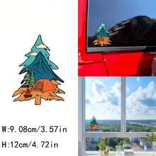 Vinyl Mountain Tree Decal, Adventure Camping Landscape Sticker With Tent And Trails, Matte Finish, Irregular Shape, Single Use, Plastic Surface Applicable, Self-Adhesive Mounting, Front Placement Option - A - View 7