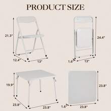 Mesa de tarjeta plegable de metal y 2 sillas, Sillas plegables acolchadas de cuero con cojín cómodo y marco de acero duradero, Mesa cuadrada moderna para comedor, Espacios pequeños - Blanco - Ver 2