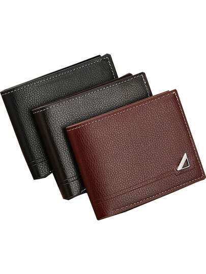 新款男士休闲横款真皮钱包，时尚短款对折大容量软皮钱包