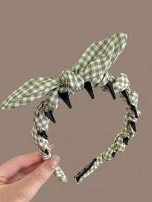 1pc Sweet Girl Rabbit Ear Plaid Headband, Countryside Style High Crown Anti-Slip Comb Hair Hoop Hair Accessory - Multicolor - View 13