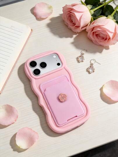 Flower 1pc Creative Camellia Floral Simple Wave Edge Compatible With IPhone 7/8/X/XR/XS Max/11/12/13/14/15/16/17 Pro Max, Galaxy A14/A15/A16/A17/A04/A05/A06/A07/A54/A55/A56/A34/A35A/36/S25/S25 Plus/S25 Ultra, A54, Moto G13/14/15 Soft Full Coverage Phone Case