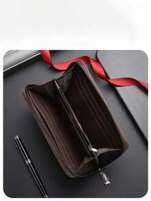 新款男士长款钱包，大容量多卡位拉链钱包，多功能高端优雅设计，1件装 - 彩色 - 查看 5