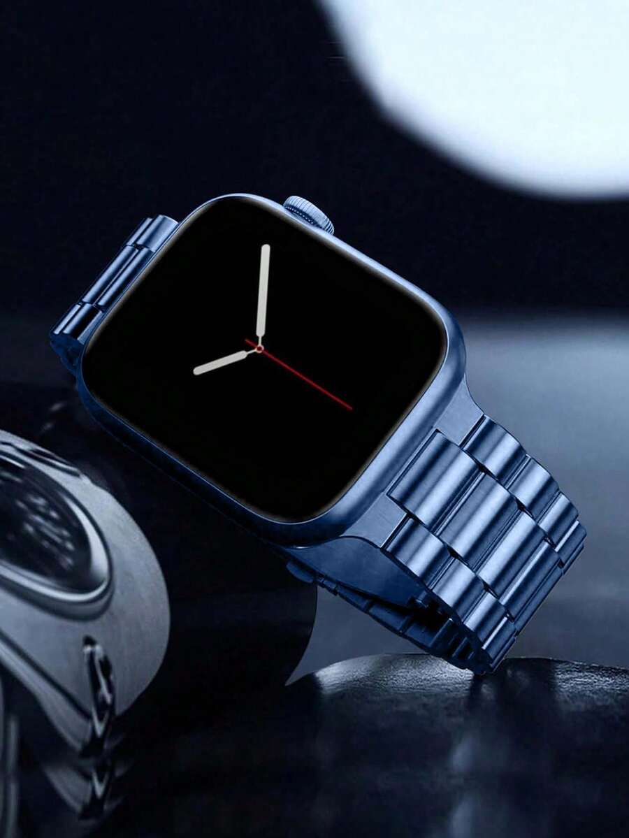 兼容苹果手表表带，蓝色金属表带，不锈钢材质，男女通用，可调节，兼容苹果手表 Ultra 3/2/1、SE、S11/S10/S9/S8/S7/S6/S5/S4/S3/S2/S1 系列，时尚优雅，年轻时尚达人送给男友的礼物，智能手表替换表带，金属表带，纤薄轻巧，尺寸可选 38mm、40mm、41mm、42mm、44mm、45mm、49mm、46mm（不含手表），适合正式会议、商务、聚会、旅行、日常穿搭，男士智能手表配件，表带。