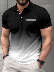 Camisa polo de manga corta casual con degradado para hombres de talla grande - Negro - Ver 1