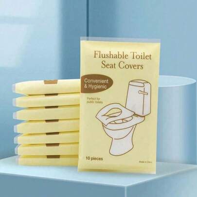 100片/包 一次性加厚防水可水洗马桶座垫套，成人公共卫生间露营飞机便携式马桶座垫配件