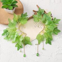 Fairy Elf Ear Cuffs - Leaves Elven Ear Clip Wraps Poison Ivy Costume Woodland Earrings Forest Mother Nature Costume Renaissance Fantasy Dress Up Medieval Cosplay Accessories For Adult Women - 預設 - 查看 2