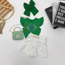 Girls' Outfit Set: Brazil Blouse, Shorts, World Cup Look - Áo sơ mi xanh - Xem 5