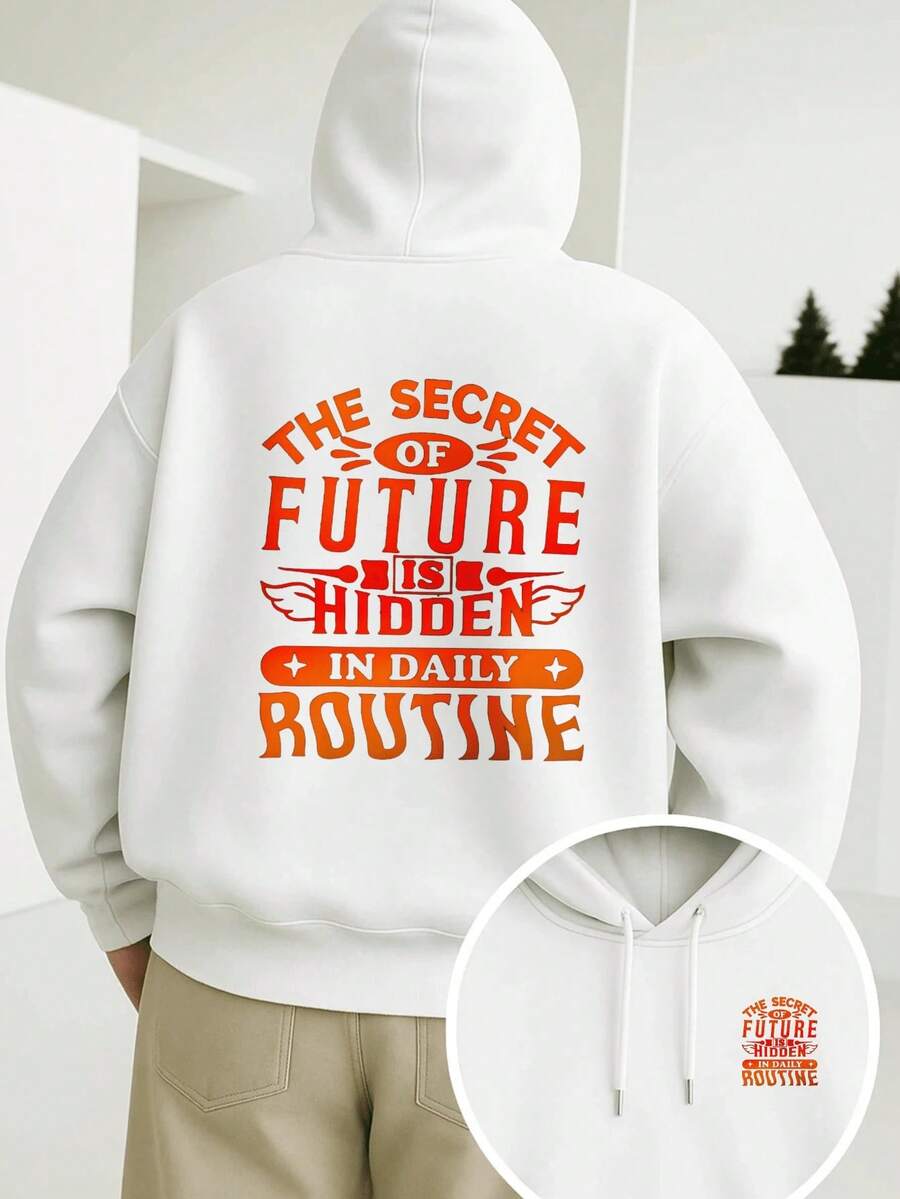Graphic Hoodie Men Cotton Long Sleeve Tops With Secret Of Future Is Hidden In Daily Routine Print Comfortable Streetwear Fall And Four - Seasons Wear Essentials Hoodie Hoodie Women Sweatshirts Women Hoodies Men's Hoodie Sweatshirts Men Essentials Fear - 白色 - 查看 1