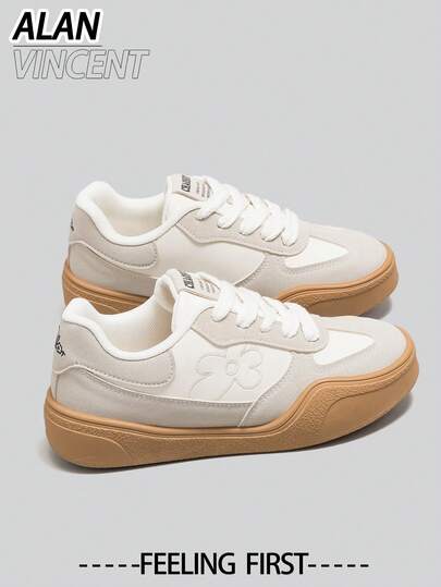  Alan Vincent [Fri retur/byte] Nya beige casual sneakers, moderiktiga bekväma damskor, damsneakers