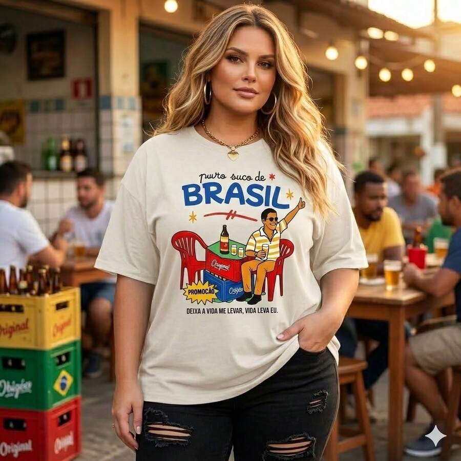 Copa T-Shirt, Women's Plus Size, Plain, Round Neck, , Oversized. - Off White - View 1