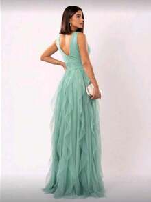 Women's Tulle Dress With Glitter, Suitable For Bridesmaids/Guests - 薄荷綠 - 查看 2