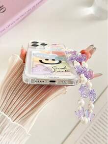 Smiling Face Painted Transparent Square Card Holder Multifunctional Card Wallet With Wrist Strap Thick Shockproof Phone Protective Case Compatible With IPhone/ Galaxy/,International Version, Not The Domestic Version - Multicolor - View 6