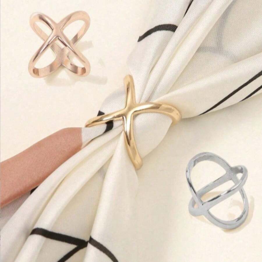 Clip de bufanda con anillo entrelazado dorado para mujer, broche versátil para vestido, clip de bufanda minimalista y liso en forma de cruz para el dobladillo de la ropa, clip de lujo multifuncional para prendas, regalo para ocasiones especiales - Dorado - Ver 1