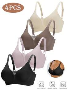 4PCS Women's Jelly Bras - Mesh/Lace Mesh, Seamless Wireless, Adjustable Straps, Removable Pads, Shockproof Push-Up, Mild Support, Breathable Comfort For Yoga Running Fitness & Daily Wear - 混合色 - 查看 10