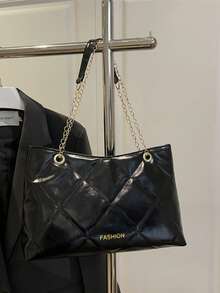 Bolso de tote acolchado de lujo para mujer - Bolso de hombro con cadena de moda de gran capacidad - Negro - Ver 3