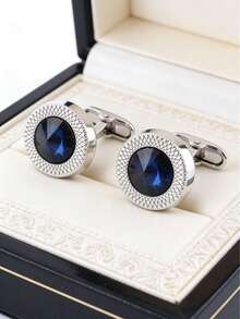 New Rhinestone Inlaid Austrian Crystal French Cufflinks, Minimalist Hollow Twist Design, Suitable For Weddings, Parties, Holidays And Daily Wear - Royal Blue - View 3