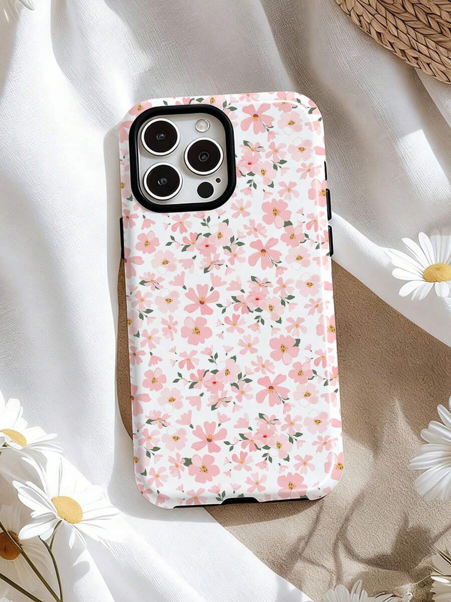 1pc Glossy Floral Pattern 2-In-1 Phirim Hard Phone Case, Compatible With Samsung/ Compatible With IPhone 11/12/13/14/15/16/17 Pro Max - Multicolor - View 1