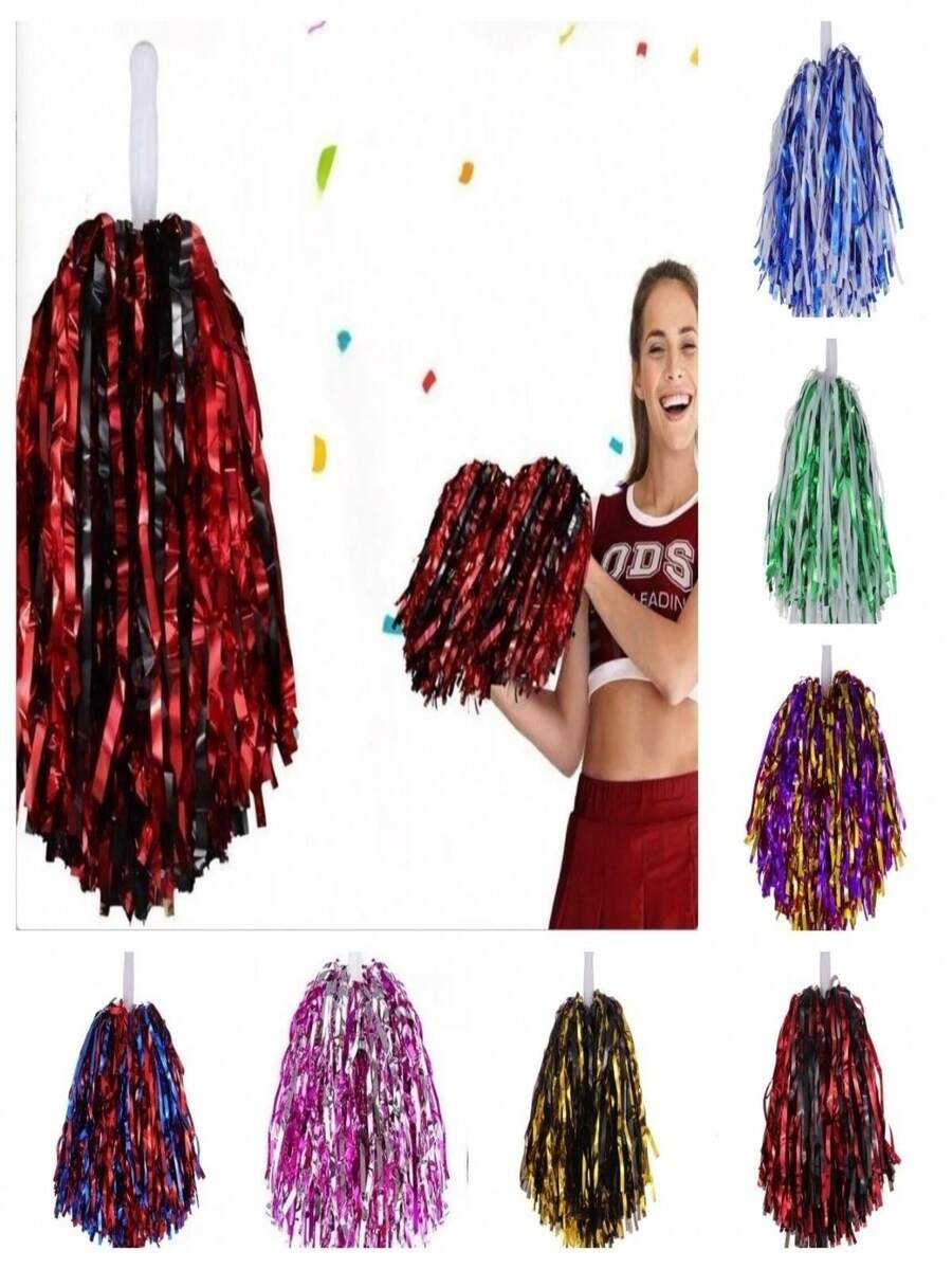 Aluminum Foil Long Thin Ribbon Cheerleading Pom Poms, PE Material Waterproof 20g Ribbon Handle Baton, Reusable Handle Pom Poms, Suitable For Cheerleading Support Pom Poms, Dance Team Performance Tools, Outdoor Square Dance Pom Poms, Fan Support Cheering Props Set
