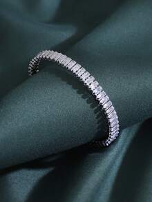 4pcs/1 Peça Conjunto de Pulseira e Trevo de Strass em Aço Inoxidável de Luxo da Moda, Conjunto de Joias Femininas Elegantes Vintage, Adequado para Uso Diário, Presente, Festa, Presente de Feriado da Moda - Prata - Visão 3