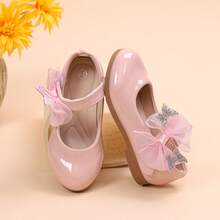 1 Par de Sapatos de Princesa Novos em Revestido Brilhante para Meninas, Tecido de Malha com Decoração de Borboleta de Strass, Leves e Antiderrapantes, Adequados para Apresentações e Uso Diário - Rosa - Ver 4