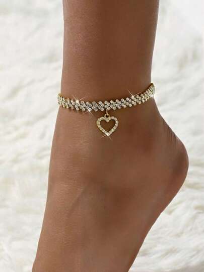 1条奢华闪亮立方氧化锆心形脚链，送给朋友的完美礼物