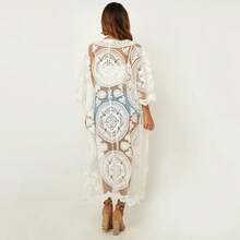 New Arrival Beach Cover-Up Crochet Embroidered Laced Sexy Bikini Sun Protection Top For Women - trắng - Xem 4
