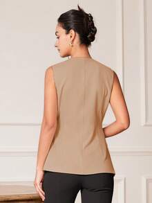 Áo vest không tay ôm sát, thanh lịch, quyến rũ, phong cách cổ điển dành cho nữ, áo croptop công sở thường ngày, thích hợp cho mùa xuân/hè. - màu nâu - Xem 3