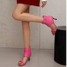 2025 Neuankömmling Retro Französisch Samt Offene Zehe High Heel Sandalen, Nische Sexy Römische Stiefel - Heißes Pink - Übersicht 10